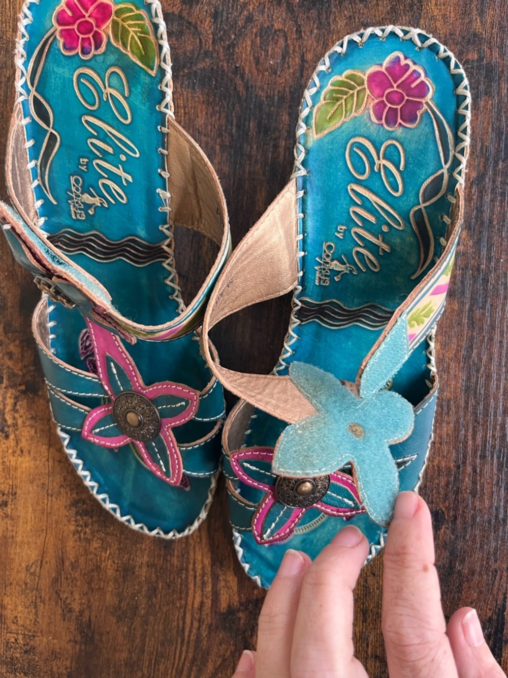 Colorful Teal Sandals with Pink Floral Accents - Picture 12 of 16